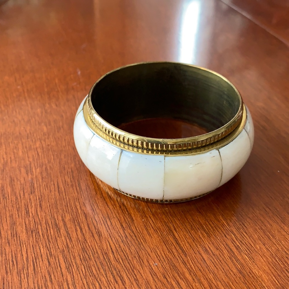 Brass and stone vintage bangle